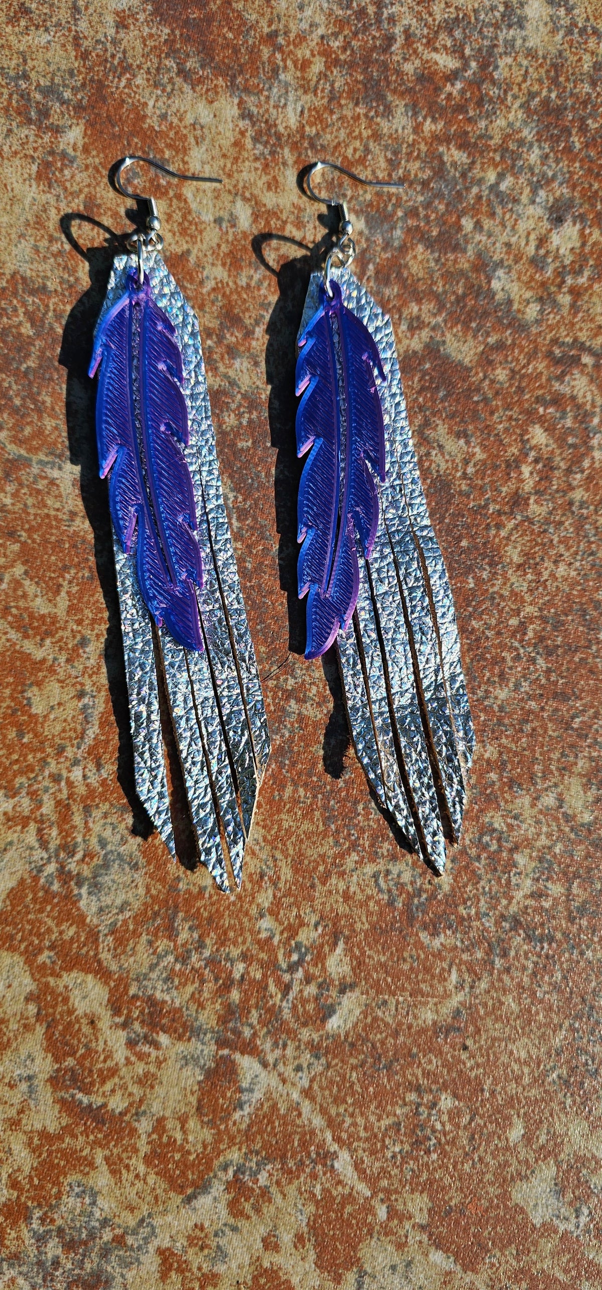 3D Printed Feather Leather Fringe Earrings Made in America